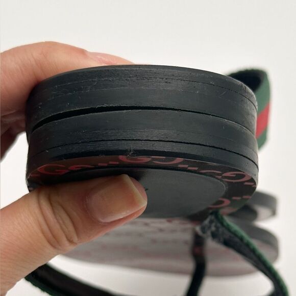 Gucci Kika GG Web Stripe Thong Sandals Black Red Flip Flop Flats EU 37 US 7 - Picture 7 of 9